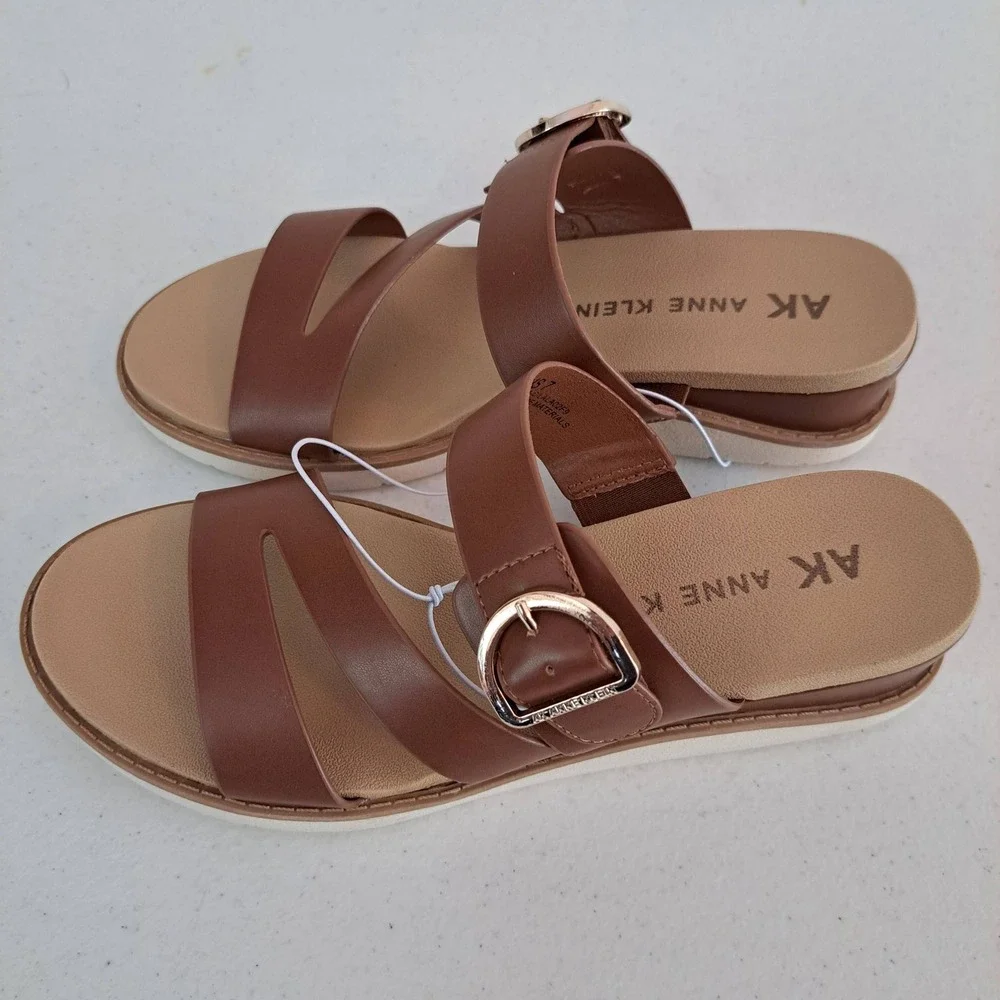 Anne Klein‎ AKLALASA Wedge Sandal Womens 7 Cognac New iFlex Platform 1242-629